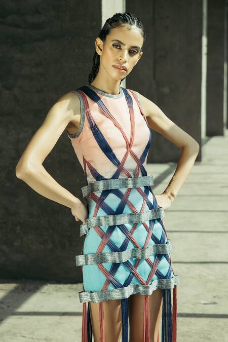 Shop Akhl Pink 100 % Silk Organza Embroidered Round Angular Applique Dress at Aza Fashions Shop_Akhl_Pink 100 % Silk Organza Embroidered Round Angular Applique Dress _at_Aza_Fashions