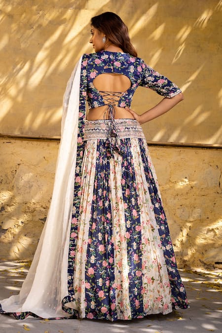 Shop Suruchi Parakh White Georgette, Crepe Pearls, Sequins, Floral Pattern Panelled Lehenga Set at Aza Fashions Shop_Suruchi Parakh_White Georgette, Crepe Pearls, Sequins, Floral Pattern Panelled Lehenga Set _at_Aza_Fashions