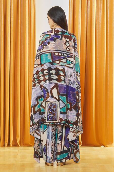 Label Shristi Chetani Geometric Print Cape & Flared Pant Set 