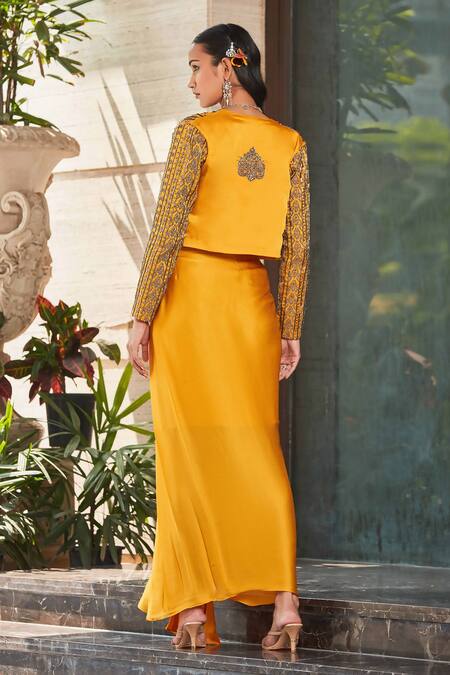 Bohame Aminah Embellished Cutdana Jacket Pleated Skirt set 