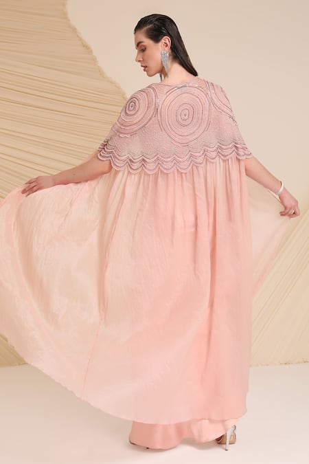 Shop_Divya Aggarwal_Pink Blouse Silk Satin Embellished Beads Alauren And Draped Skirt Set  _at_Aza_Fashions
