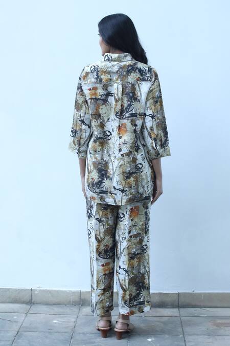Shop_Linen Bloom_Multi Color 100% Linen Digital Splash Pant _at_Aza_Fashions