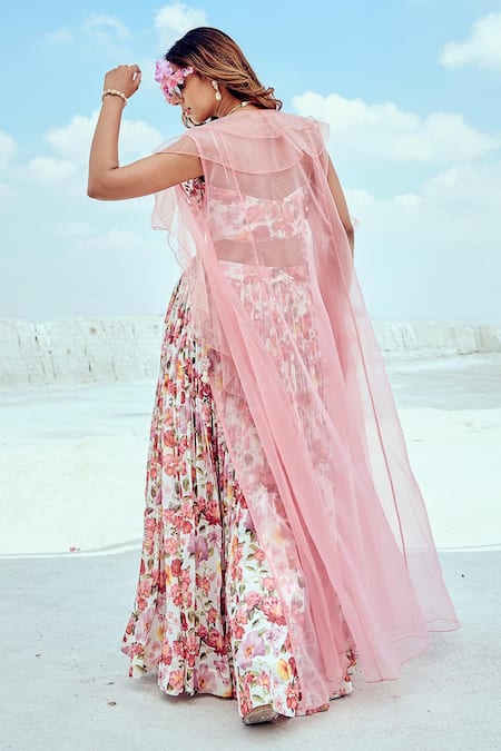 Nikita Vishakha Ruffle Cape & Printed Lehenga Skirt Set 