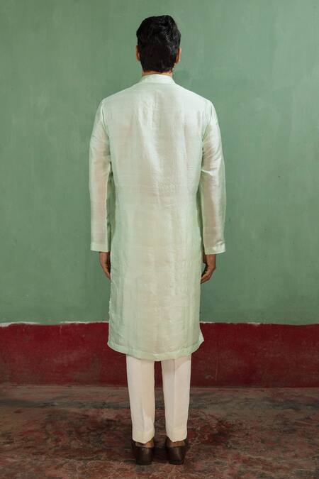 Shop_Artless_Blue  Lining Material Sheep Embroidery Sequin Teal Kurta Set_at_Aza_Fashions