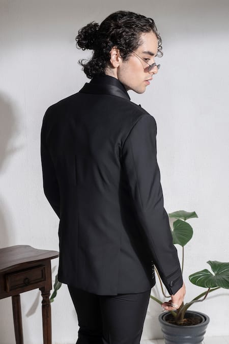 Shop Abkasa Black Terrycloth Zari Ayer Embroidered Hem Coat And Trouser Set at Aza Fashions Shop_Abkasa_Black Terrycloth Zari Ayer Embroidered Hem Coat And Trouser Set _at_Aza_Fashions