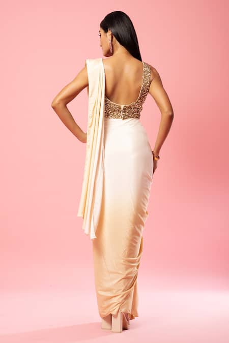 Quench A Thirst Ombre Pre-Stitched Saree With Embroidered Blouse 