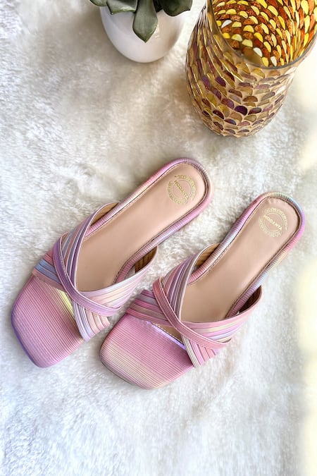 Shop Modanta Footwear Multi Color Rainbow Criss Cross Flats at Aza Fashions Shop_Modanta Footwear_Multi Color Rainbow Criss Cross Flats _at_Aza_Fashions