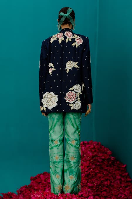 Shop_Latha Puttanna_Green Soft Silk Batik Embroidered Star Pant _at_Aza_Fashions