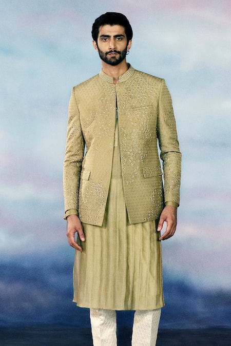 Rohit Gandhi + Rahul Khanna Malachite Embellished Bandhgala Kurta Set 