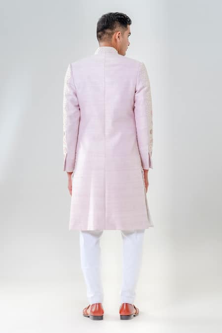 Amrit Dawani Raw Silk Cut Dana Embroidered Sherwani Set 