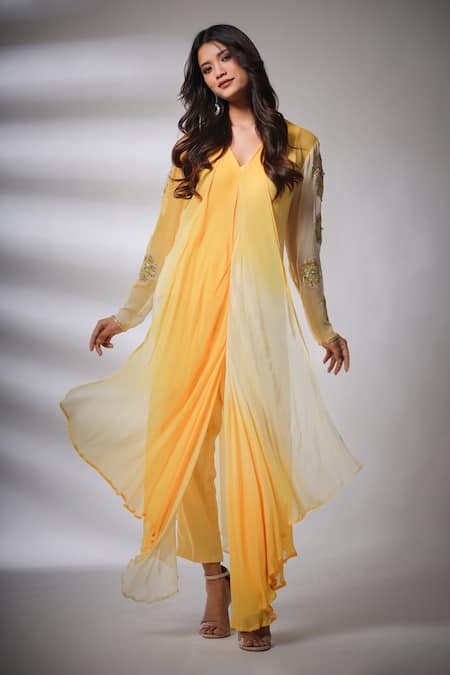 Pallavi Jaipur Leheriya Asymmetric Tunic And Pant Set 