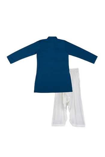 Shop Little Stars Blue Handloom Cotton And Muslin Embroidery Kurta & Patiala Pant Set at Aza Fashions Shop_Little Stars_Blue Handloom Cotton And Muslin Embroidery Kurta & Patiala Pant Set _at_Aza_Fashions