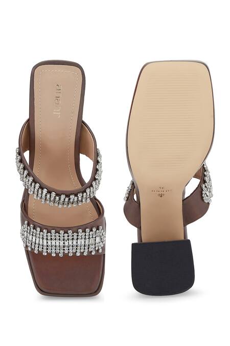 Shop Anaar Brown Crystals Bijou Embellished Platform Heels at Aza Fashions Shop_Anaar_Brown Crystals Bijou Embellished Platform Heels_at_Aza_Fashions