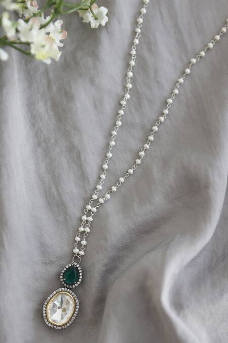 Do Taara_Silver Plated Polki Victorian Pendant Necklace _Online_at_Aza_Fashions