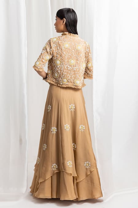 Seema Thukral Gold Georgette, Organza Embroidery, Sequins, Pearls, Hand Lehenga And Jacket Set Online at Aza Fashions Seema Thukral_Gold Georgette, Organza Embroidery, Sequins, Pearls, Hand Lehenga And Jacket Set _Online_at_Aza_Fashions