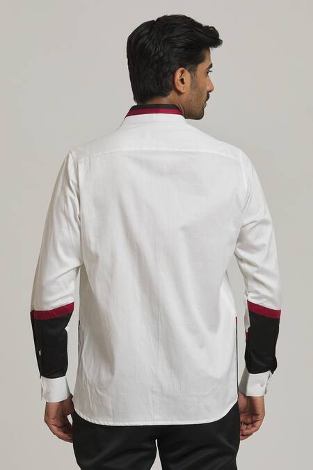 Shop_Nero By Shaifali And Satya_White Cotton Plain Color Block Patch Work Shirt_at_Aza_Fashions