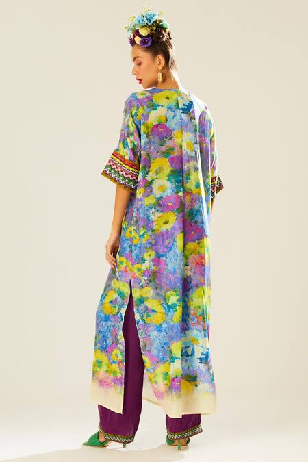 Shop_Rajdeep Ranawat_Purple Satin Plain Paloma Printed Hem Pant  _at_Aza_Fashions