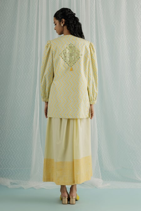 Shop Surbhi Gupta Ivory Cotton Silk Block Mae Sequin Embroidered Jacket Trouser Set at Aza Fashions Shop_Surbhi Gupta_Ivory Cotton Silk Block Mae Sequin Embroidered Jacket Trouser Set _at_Aza_Fashions