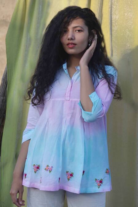 Shop Studio Malang Multi Color Cotton Embroidery Bandeau Neck Ombre Thread Top at Aza Fashions Shop_Studio Malang_Multi Color Cotton Embroidery Bandeau Neck Ombre Thread Top _at_Aza_Fashions