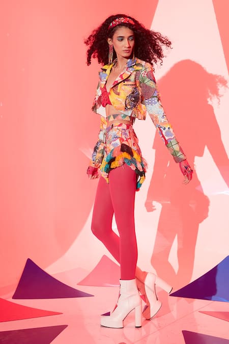 Shop Esha L Amin Multi Color Viscose Fringe, Embroidery Stella Shorts at Aza Fashions Shop_Esha L Amin_Multi Color Viscose Fringe, Embroidery Stella Shorts _at_Aza_Fashions