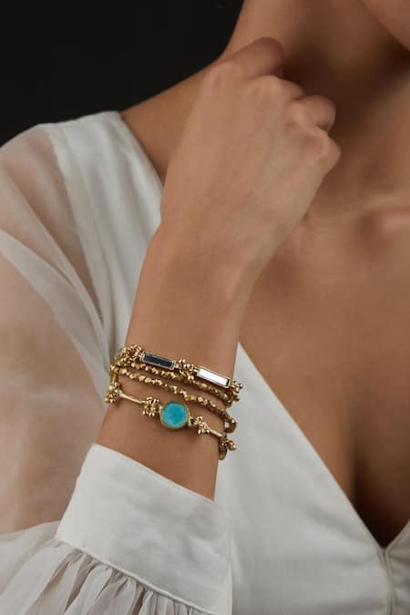 Shop_House Of Tuhina_Gold Plated Stones Multi Layer Mirror Enamel Bracelet _at_Aza_Fashions