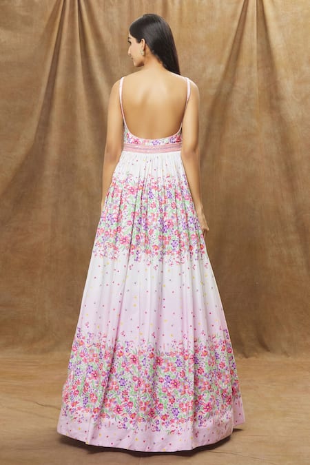 Label Priyanka Kar Floral Embroidered Cotton Gown 