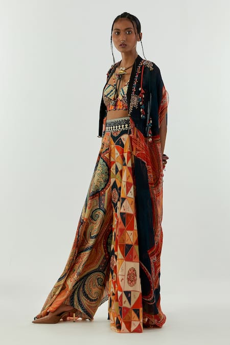 Shop_Aseem Kapoor_Multi Color Blouse-cotton Silk, Jacket-sheer Ritu Sheer Jacket And Trouser Set_Online_at_Aza_Fashions