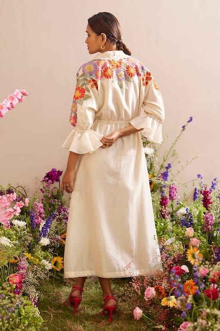 Chandrima Floral Embroidered Shirt Dress 