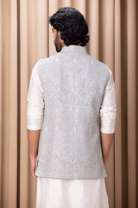 Ankit V Kapoor Floral Sequin Embroidered Bundi Set 