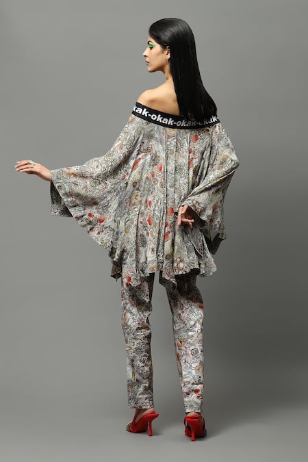 AK-OK Multi Color Chiffon, Lycra One Shoulder Abstract Print Off Top And Pant Set Online at Aza Fashions AK-OK_Multi Color Chiffon, Lycra One Shoulder Abstract Print Off Top And Pant Set _Online_at_Aza_Fashions