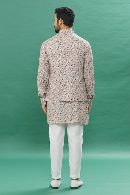 Spring Break Multi Color Micro Floral Bundi Kurta Set 