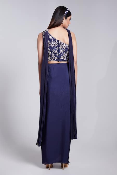 Suruchi Parakh One Shoulder Crop Top & Draped Skirt Set 