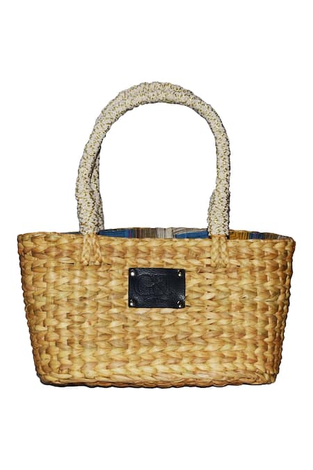 Shop_Ginn And Tonik_Beige Beads And Sequin Feliz Basket Woven Beach Bag_at_Aza_Fashions
