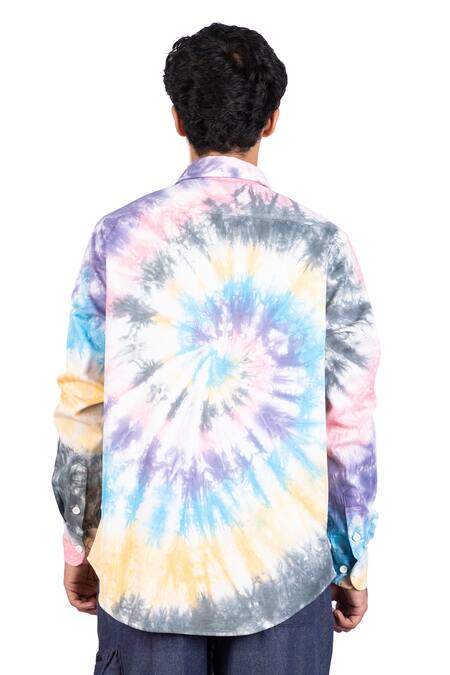 Shop_Theorem_Multi Color Cotton Spiral Tie Dye Shirt _at_Aza_Fashions