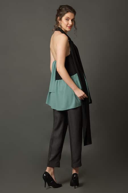 House Of Behram Color Block Halter Neck Top 