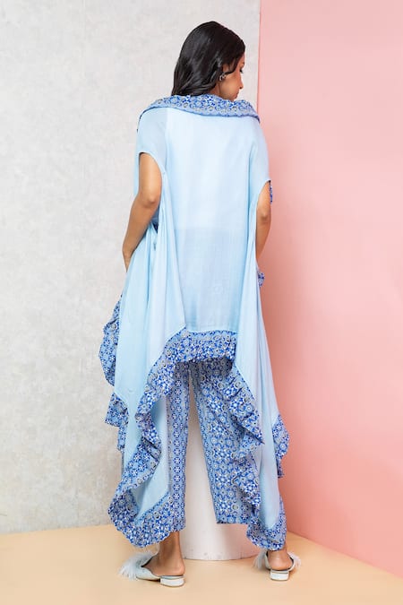 Rhe-Ana Floral Print Overlap Cape & Pant Set 