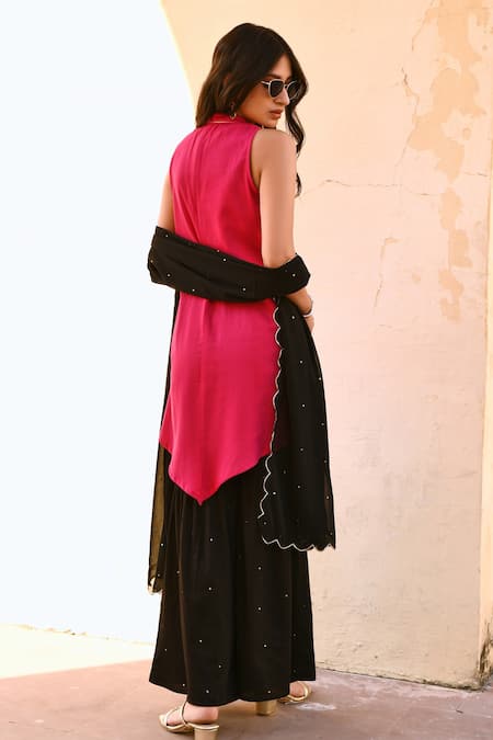 Gulaal Pink Cotton, Georgette Sequins High Neck Hand Embroidered Kurta Sharara Set Online at Aza Fashions Gulaal_Pink Cotton, Georgette Sequins High Neck Hand Embroidered Kurta Sharara Set _Online_at_Aza_Fashions