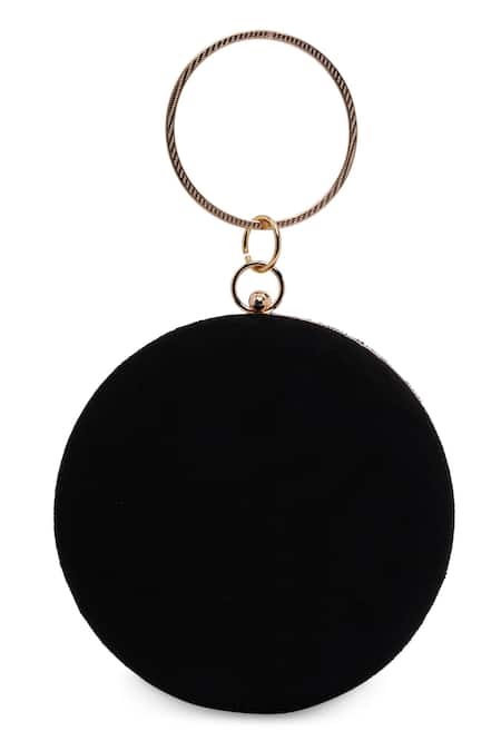 Shop Richa Gupta Black Embroidery, Sequins Round Clutch at Aza Fashions Shop_Richa Gupta_Black Embroidery, Sequins Round Clutch_at_Aza_Fashions