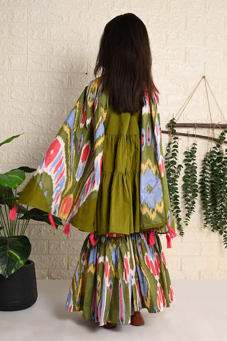 Shop THE COTTON STAPLE Green Cotton Tassels Camisole Kurta Sharara Set at Aza Fashions Shop_THE COTTON STAPLE_Green Cotton Tassels Camisole Kurta Sharara Set _at_Aza_Fashions