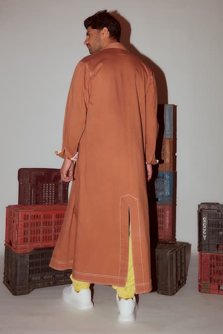 Nirmooha Geometric Print Detail Denim Trench Jacket 