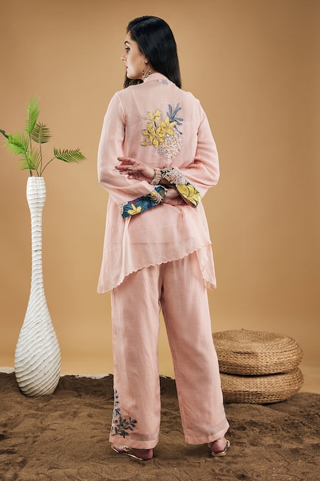 Soup By Sougat Paul Zinnia Applique High-low Shirt With Pant 