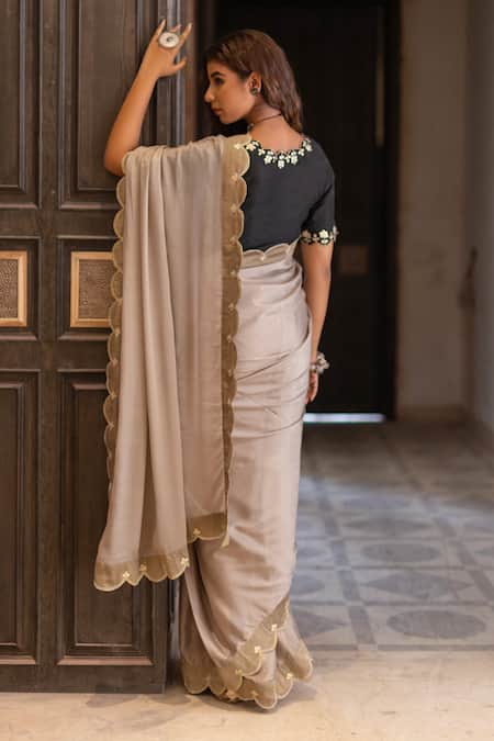 The Home Affair Scalloped Border Saree With Gota Patti Blouse 
