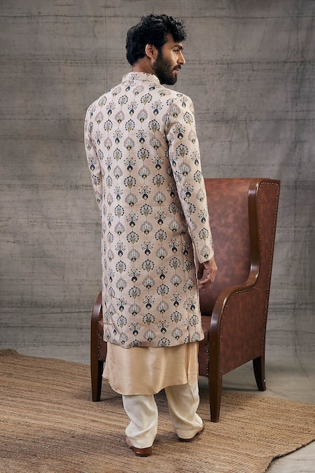 Soup By Sougat Paul Sarouk Peacock Feather Print Sherwani Set