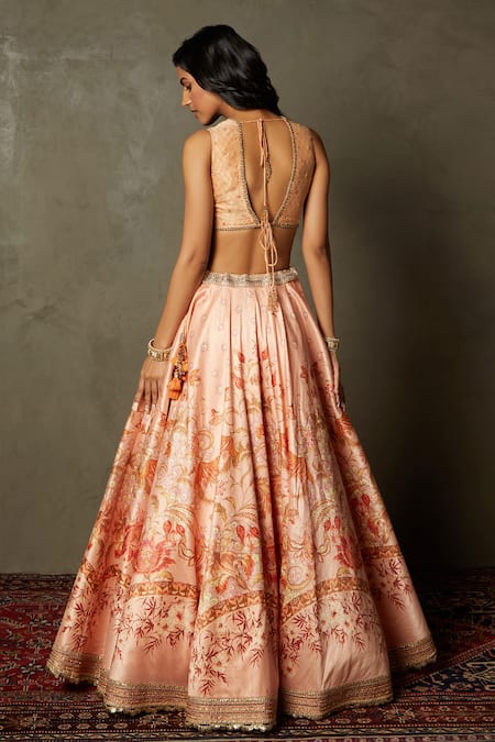 Shop RI.Ritu Kumar Peach Polyester, Net, Silk Embroidery, Beads Floral Print Aari Work Lehenga Set at Aza Fashions Shop_RI.Ritu Kumar_Peach Polyester, Net, Silk Embroidery, Beads Floral Print Aari Work Lehenga Set _at_Aza_Fashions