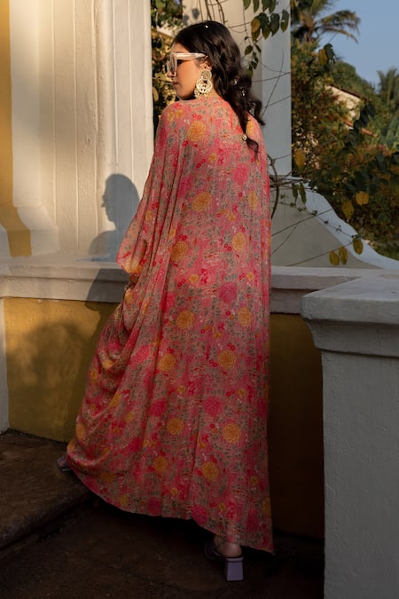 Paulmi And Harsh Cherry Blossom Pattern Kaftan 