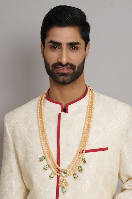 Shop Ruby Raang Multi Color Kundan Drop Layered Necklace at Aza Fashions Shop_Ruby Raang_Multi Color Kundan Drop Layered Necklace _at_Aza_Fashions