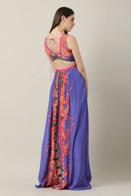 Shop Limerick By Abirr N' Nanki Multi Color Crepe V-neck Shaye Printed Playsuit Maxi at Aza Fashions Shop_Limerick By Abirr N' Nanki_Multi Color Crepe V-neck Shaye Printed Playsuit Maxi _at_Aza_Fashions