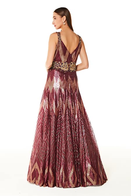 Rabani & Rakha Adah Chevron Pattern Sequin Embroidered Gown 