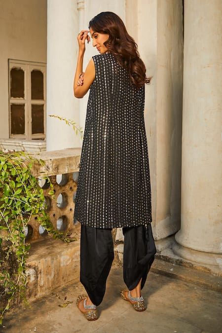 Shop Twenty Nine Black Modal, Satin Afghani Dhoti Pant at Aza Fashions Shop_Twenty Nine_Black Modal, Satin Afghani Dhoti Pant _at_Aza_Fashions