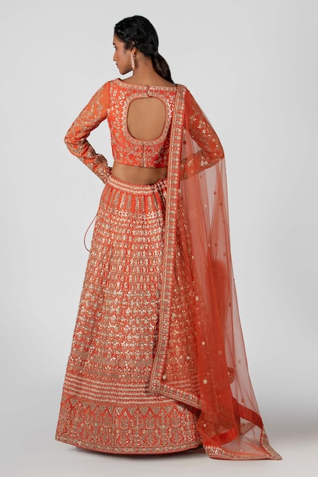 Suruchi Parakh Raw Silk Gota Embroidered Bridal Lehenga Set 